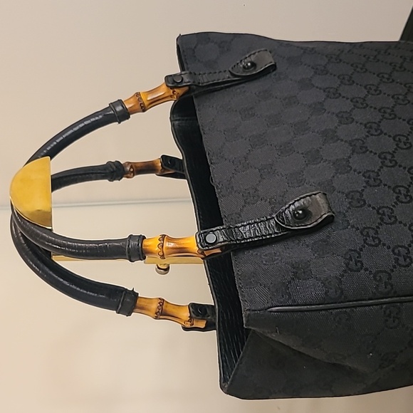 GUCCI VINTAGE EARLY 2000’S BAMBOO CANVAS/LEATHER TOTE BAG VERY GOOD COND RARE ! - Picture 7 of 17